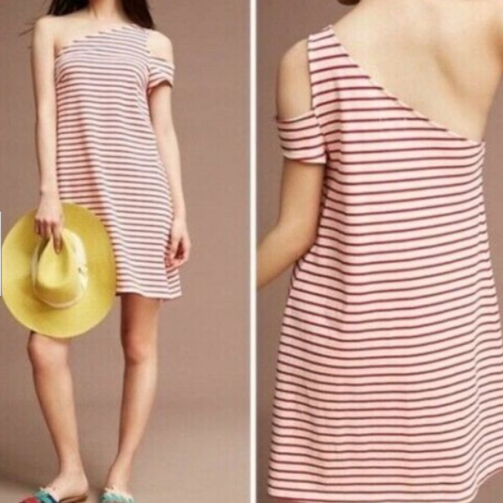 Maeve Marketa Red Stripe One Shoulder Dress Anthro
